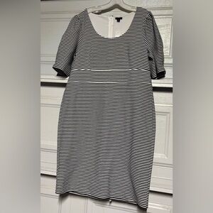 Ann Taylor Black and White Striped Midi Dress